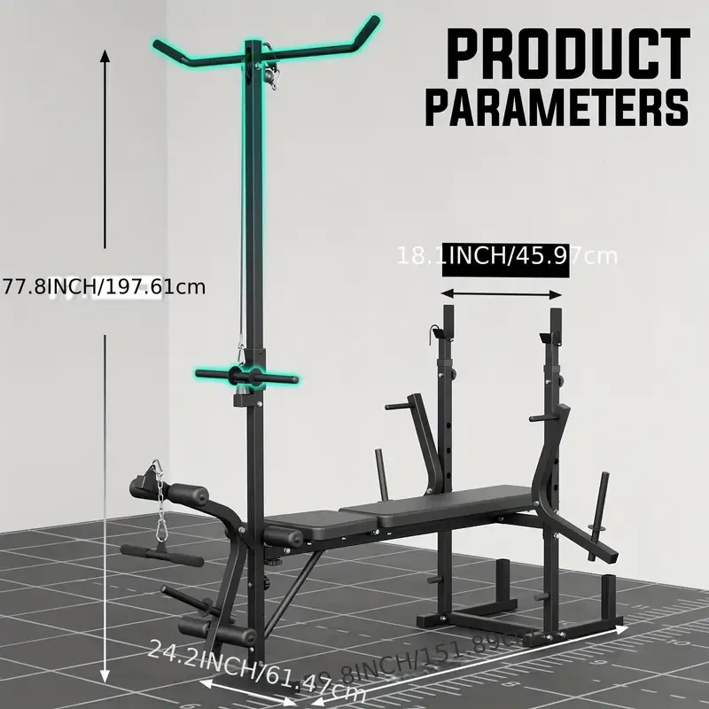 Banco de pesas ajustable 8 en 1, estación de entrenamiento multifuncional con capacidad de 800 libras, adecuado para extensión de piernas, modelado corporal, entrenamiento de fuerza, levantamiento de pesas