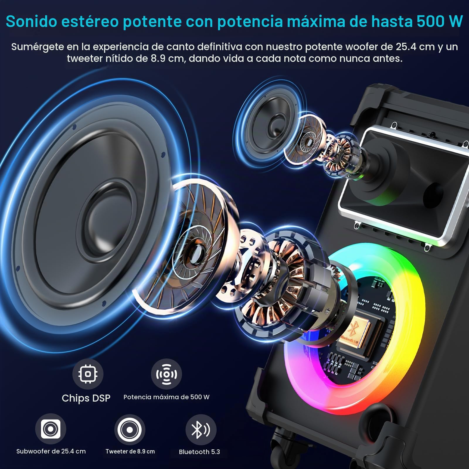 JYX Máquina de Karaoke con 2 Micrófonos Inalámbricos, Altavoz de Karaoke Bluetooth Portátil para Exteriores, Gran Sistema de PA de Fiesta con Luces de Discoteca para Reuniones