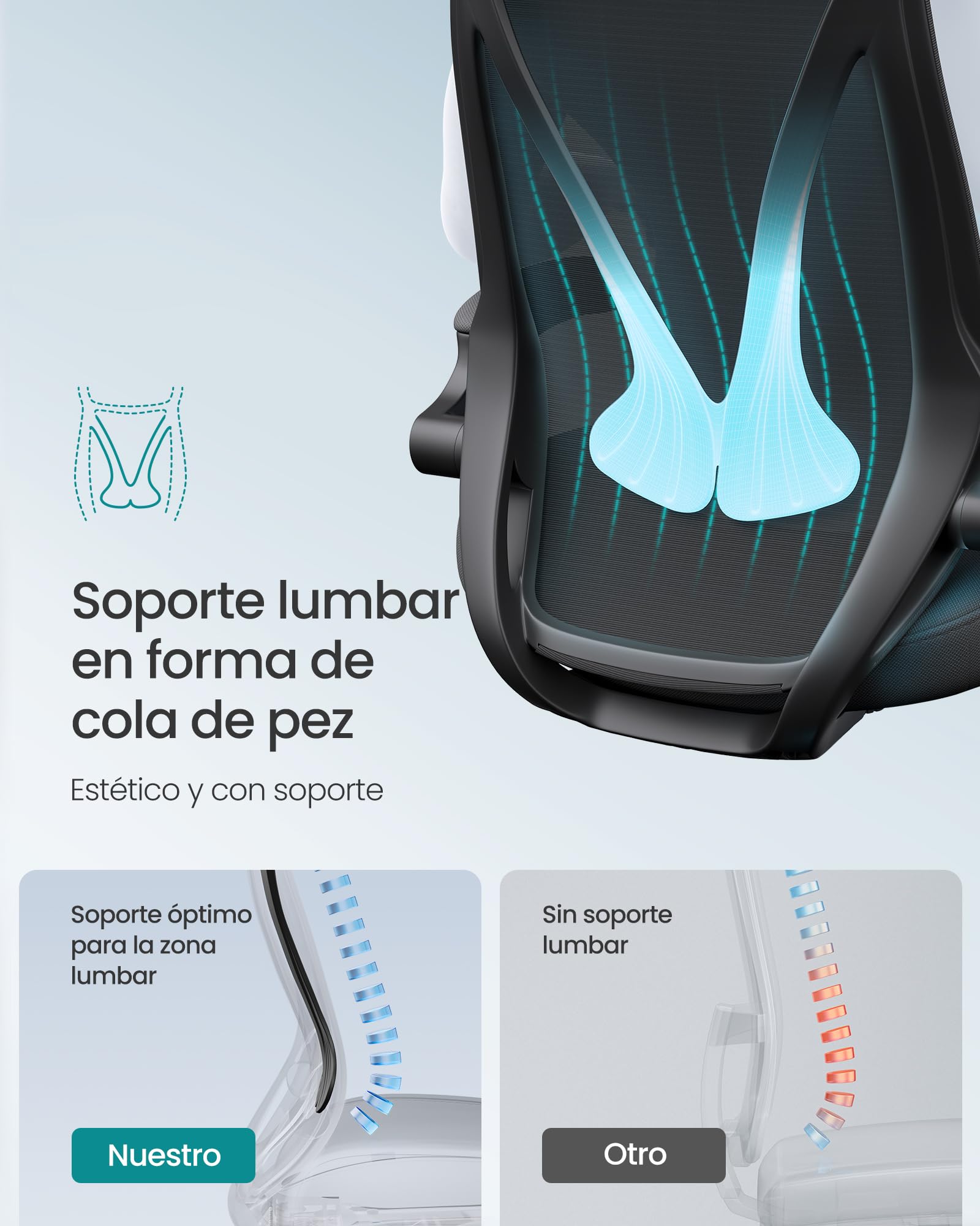 SONGMICS Silla Giratoria de Escritorio, Carga de 150 kg