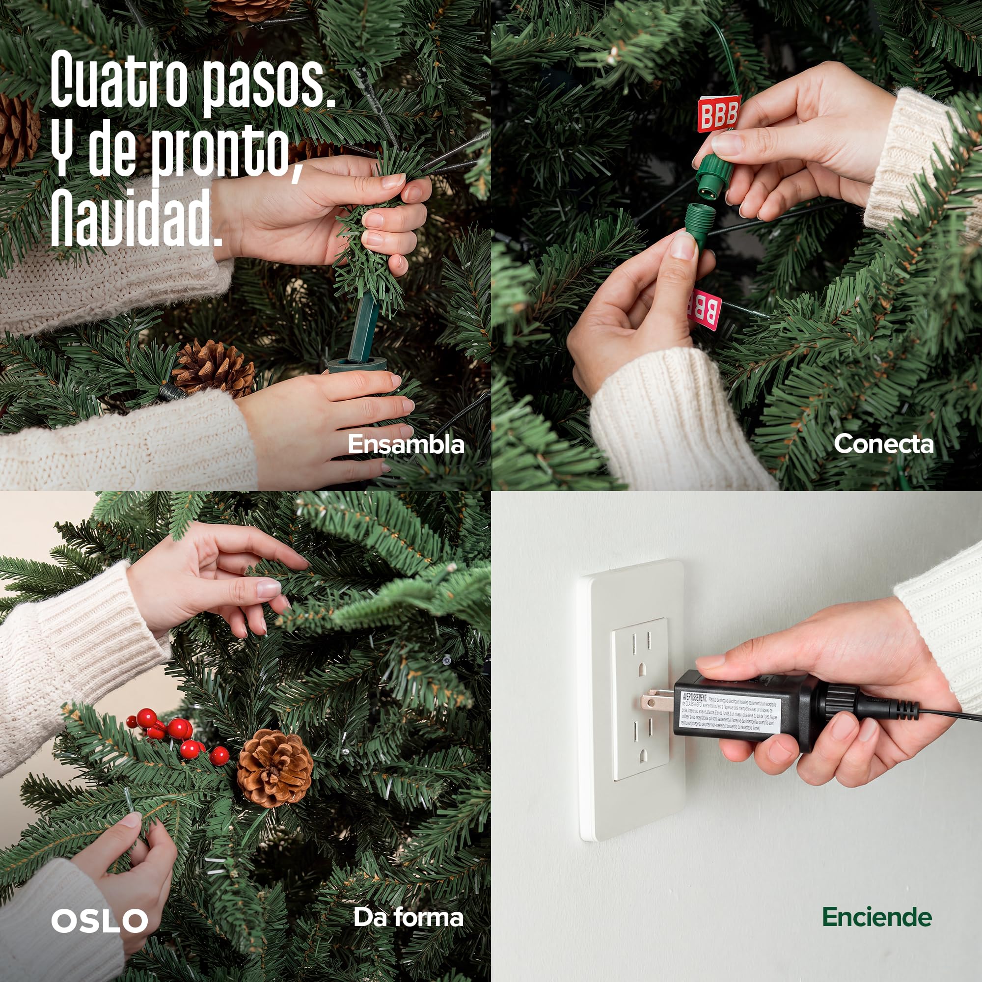OSLO Árbol de Navidad Frondoso con Luces Integradas 2.5 m Verde