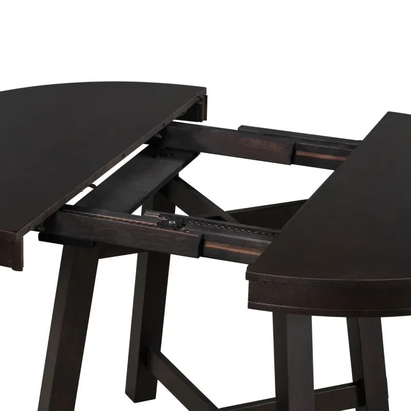 Juego de mesa de comedor de 5 piezas, mesa redonda extensible con base en forma de X y 4 sillas tapizadas, longitud ajustable de 42 a 58 pulgadas