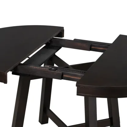 Juego de mesa de comedor de 5 piezas, mesa redonda extensible con base en forma de X y 4 sillas tapizadas, longitud ajustable de 42 a 58 pulgadas
