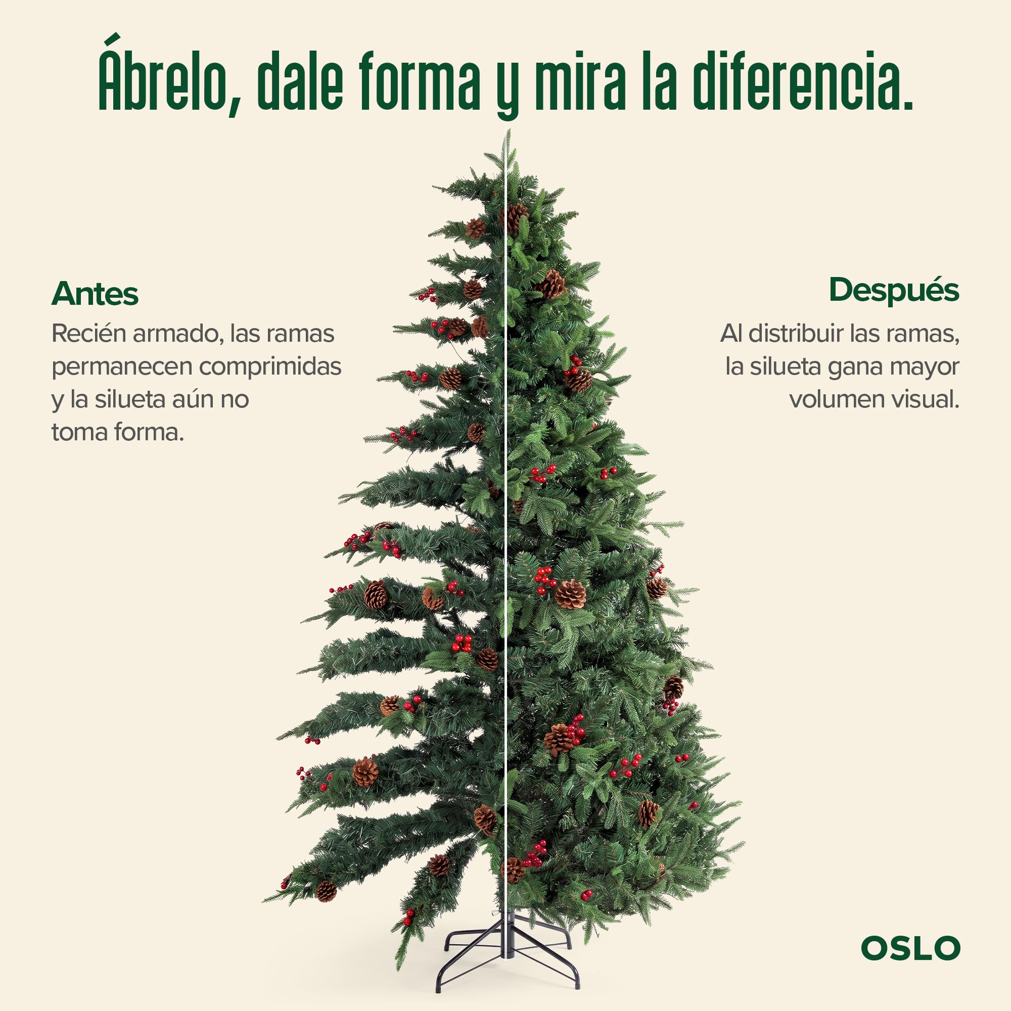 OSLO Árbol de Navidad Frondoso con Luces Integradas 2.5 m Verde