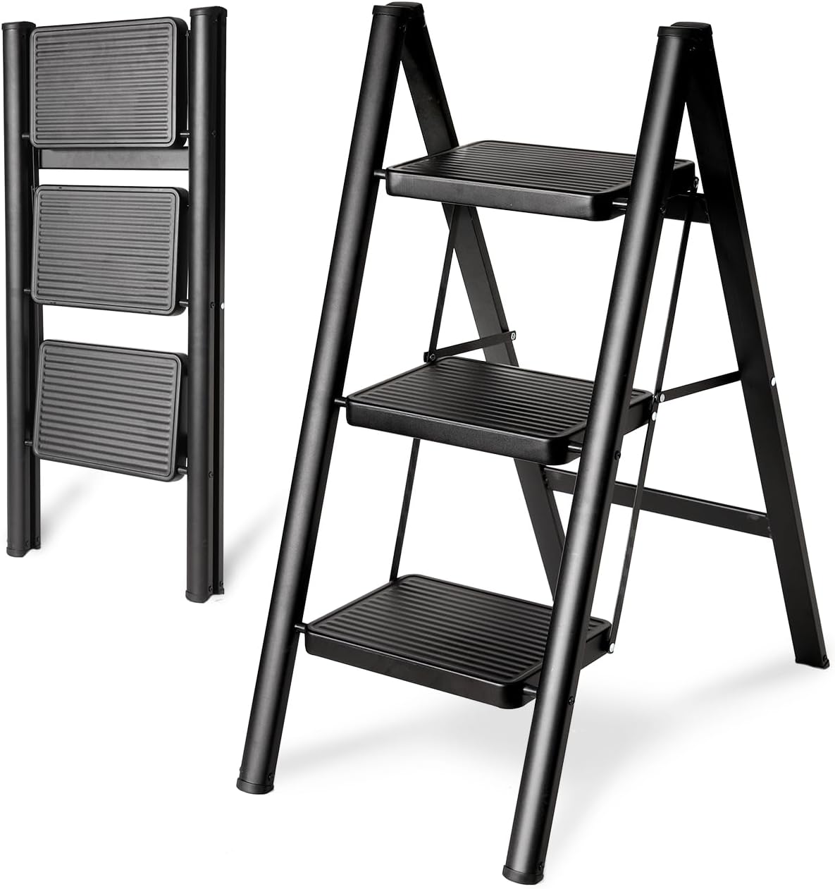 Escalera plegable de 5 peldaños de carga de 350 libras para el hogar/interior, escalera alta de cocina/clóset para adultos, escalera ligera compacta con pedal ancho antideslizante, color