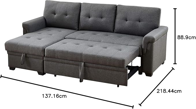 Lilola Home Lucca Sofá seccional Reversible, sillón de Almacenamiento, Cama extraíble, salón en Forma de L, Gris Acero, Lino