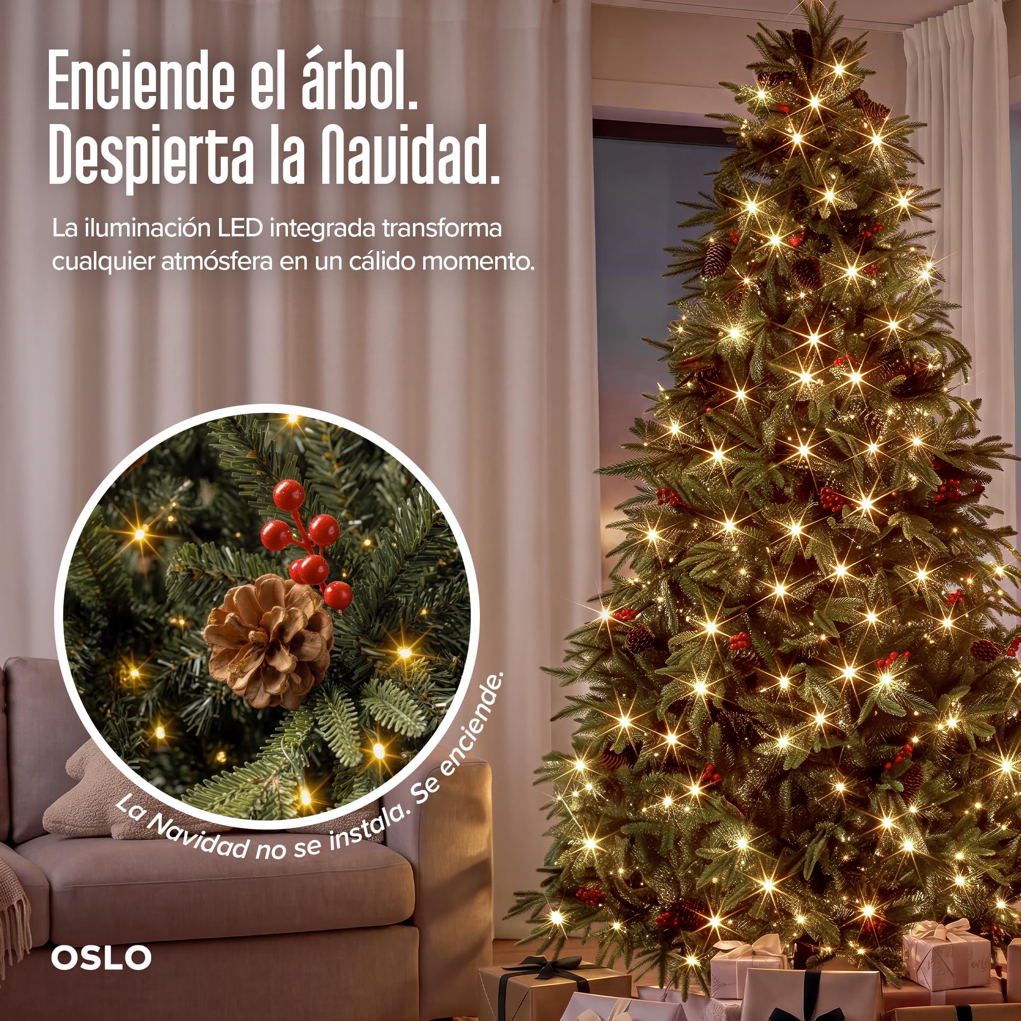 OSLO Árbol de Navidad Frondoso con Luces Integradas 2.5 m Verde