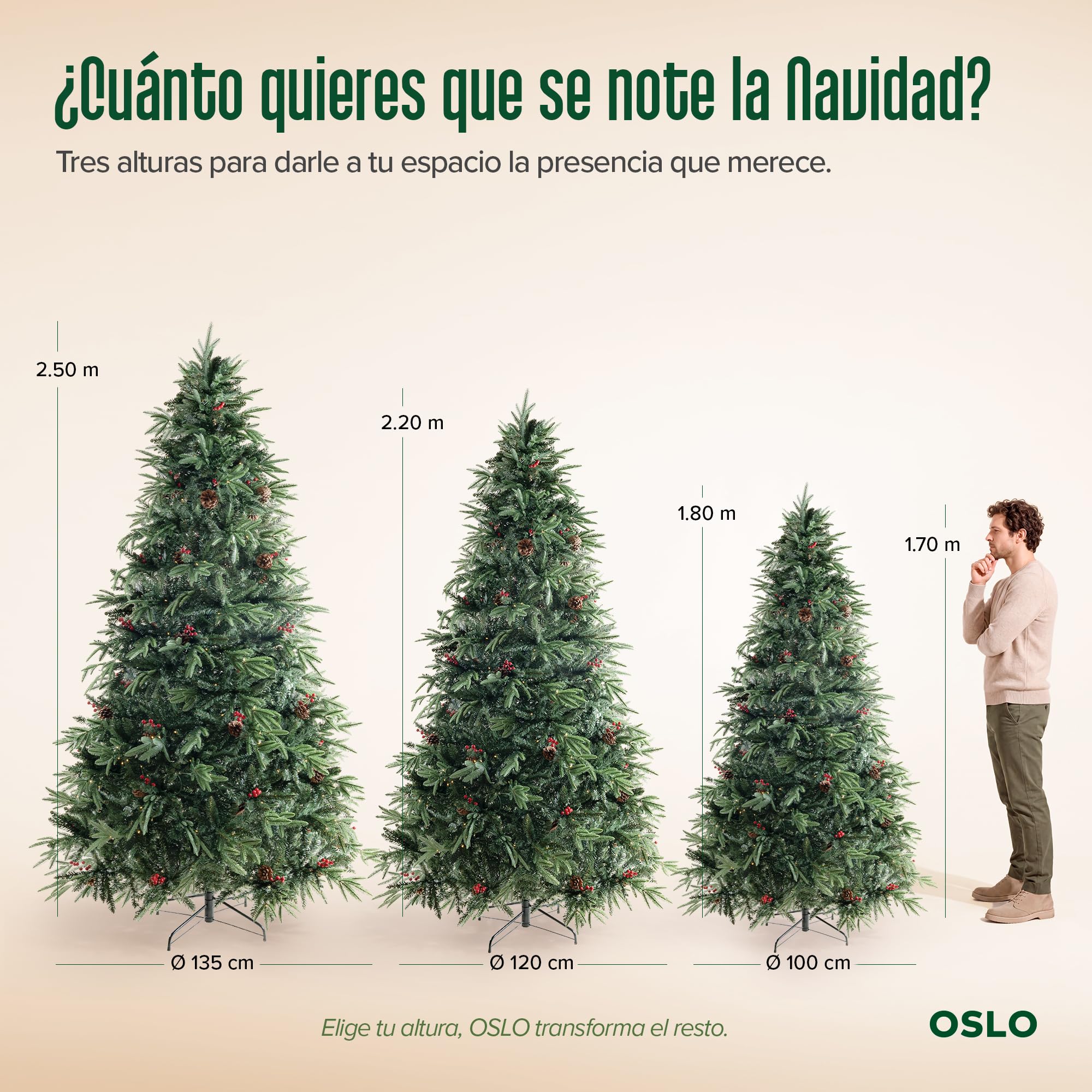 OSLO Árbol de Navidad Frondoso con Luces Integradas 2.5 m Verde