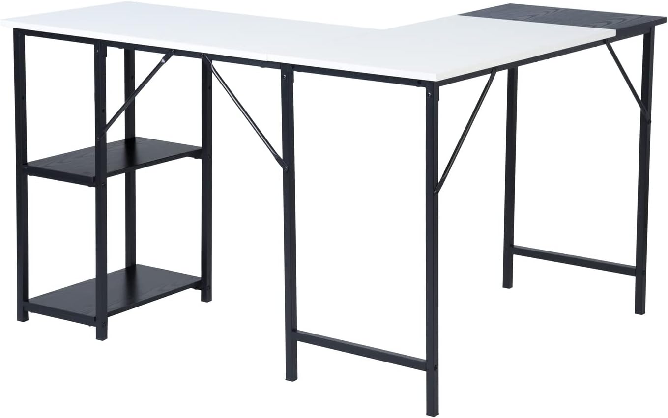 GOMYHOME Escritorio para computadora en Forma de L Escritorio para Juegos de computadora Estación de Trabajo para Escritura Cinturón de Estudio para Oficina en casa Escritorio Grande de 124 cm (Negro)