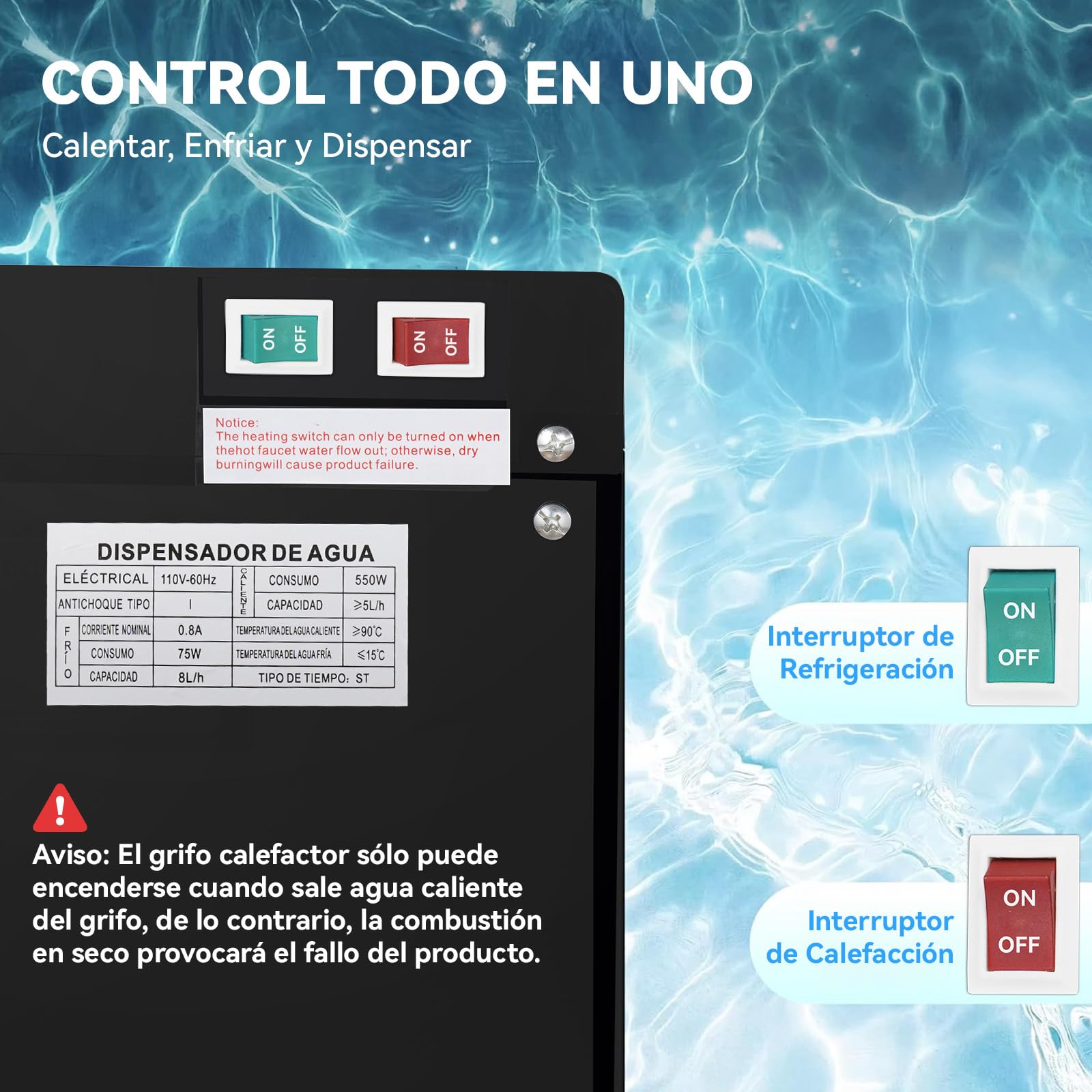 Dispensador de Agua Carga Superior, Capacidad para Jarras de 3 y 5 Galones