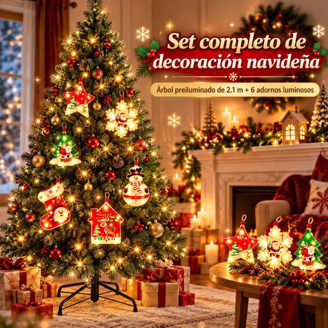 CM-TOP Árbol de Navidad con Luces Integradas 210cm