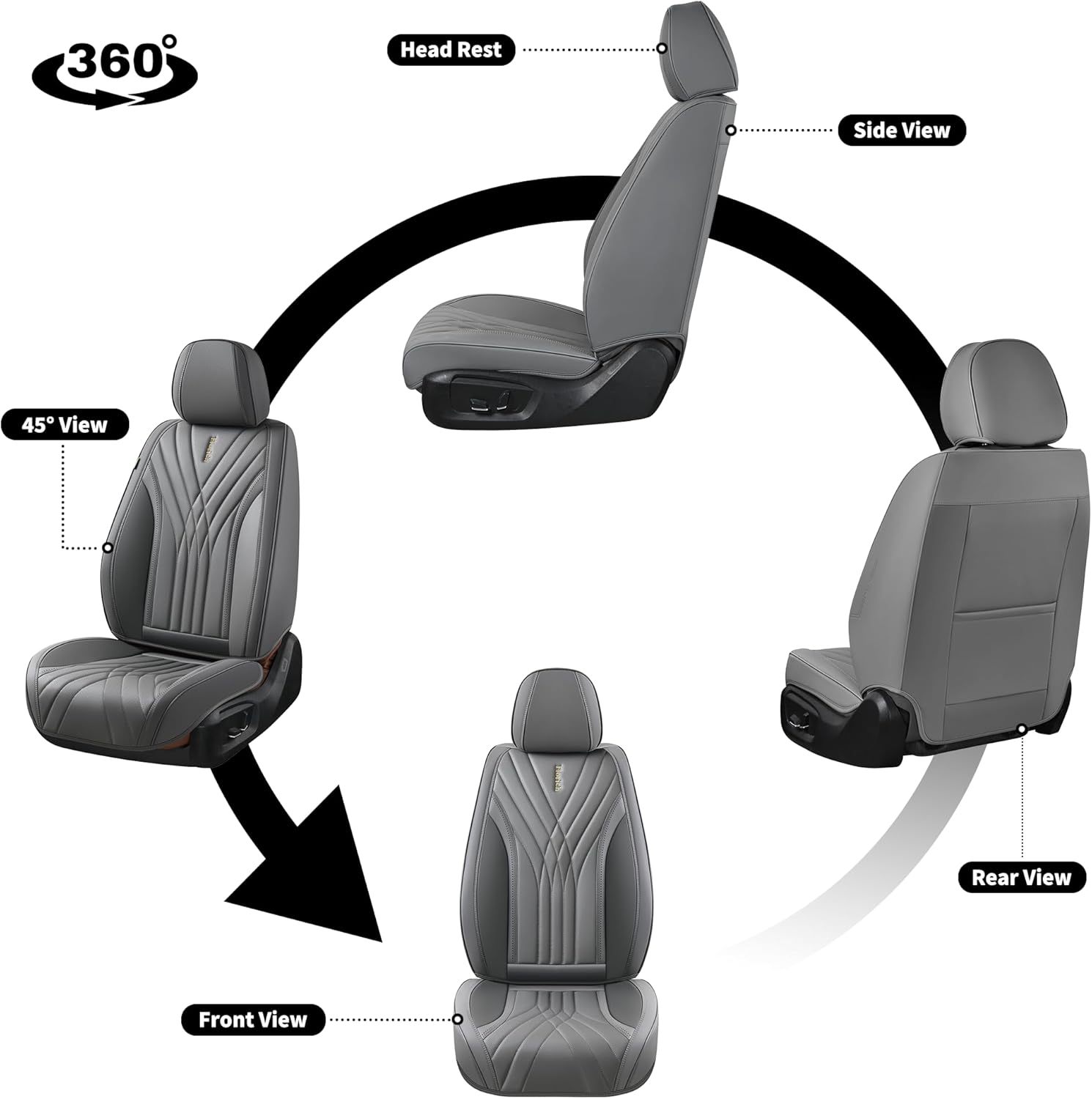 FLORICH - Juego completo de fundas de asiento de piel, fundas universales para 5 asientos, protector de asiento de coche, cojín de piel para asiento de coche, fundas de asiento de automóvil marrones,