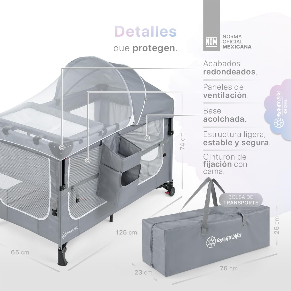 ESQUIMAL Cuna Corral de Viaje para Bebé 4 en 1 Colecho Moisés Gris
