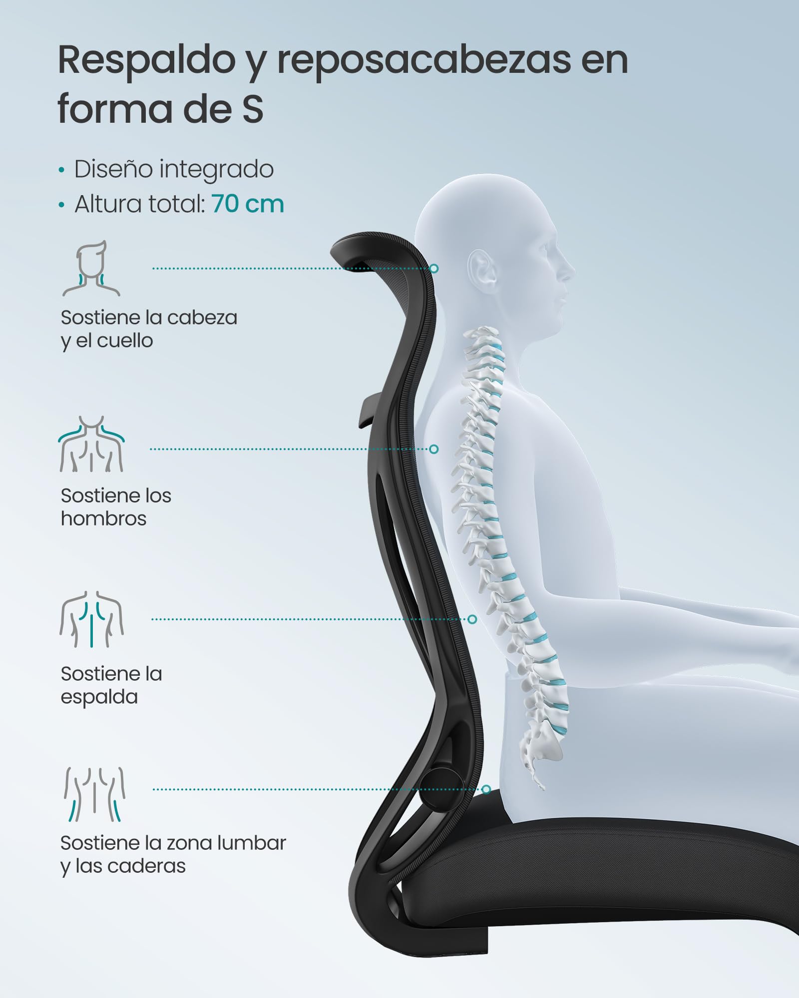 SONGMICS Silla Giratoria de Escritorio, Carga de 150 kg