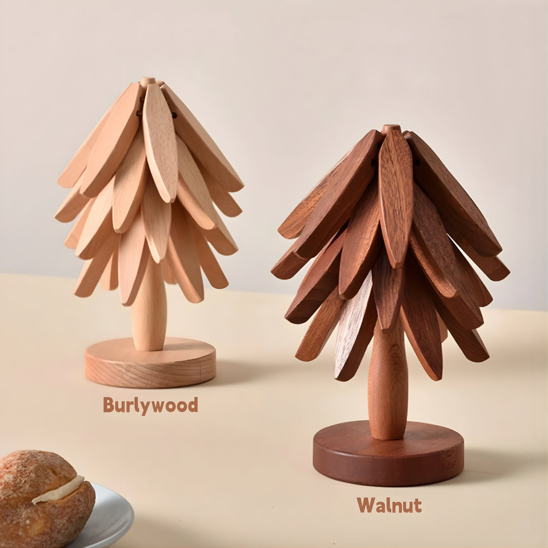 Tree-Shaped Wooden Trivet Set