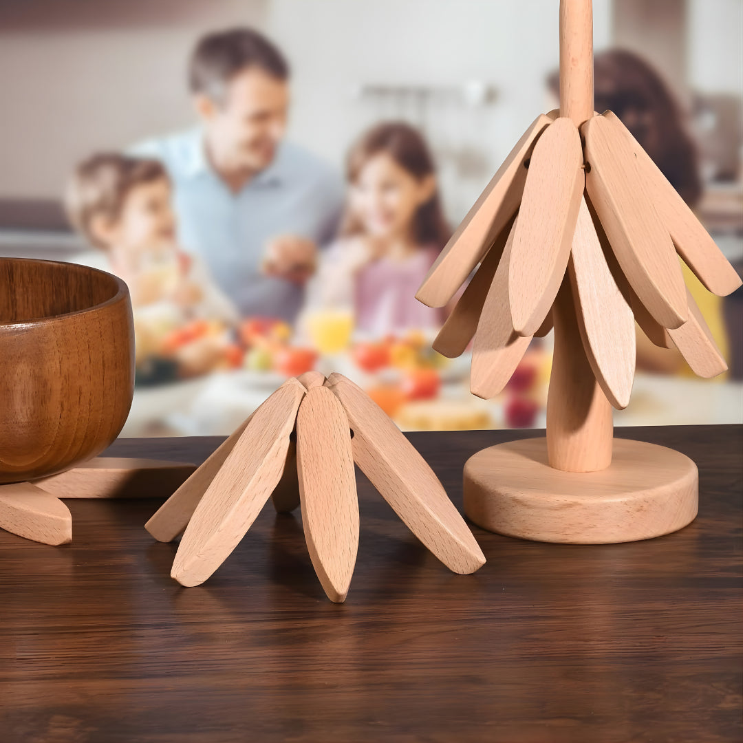 Tree-Shaped Wooden Trivet Set