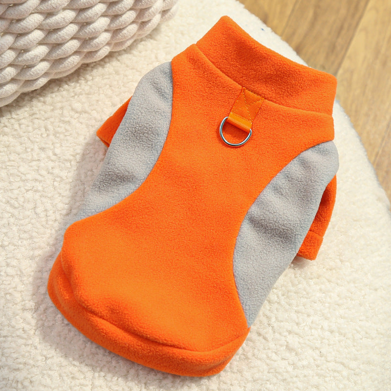 Fleece dog coat, sporty, with harness ring