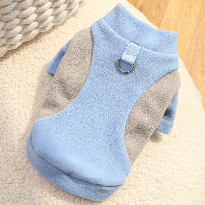 Fleece dog coat, sporty, with harness ring