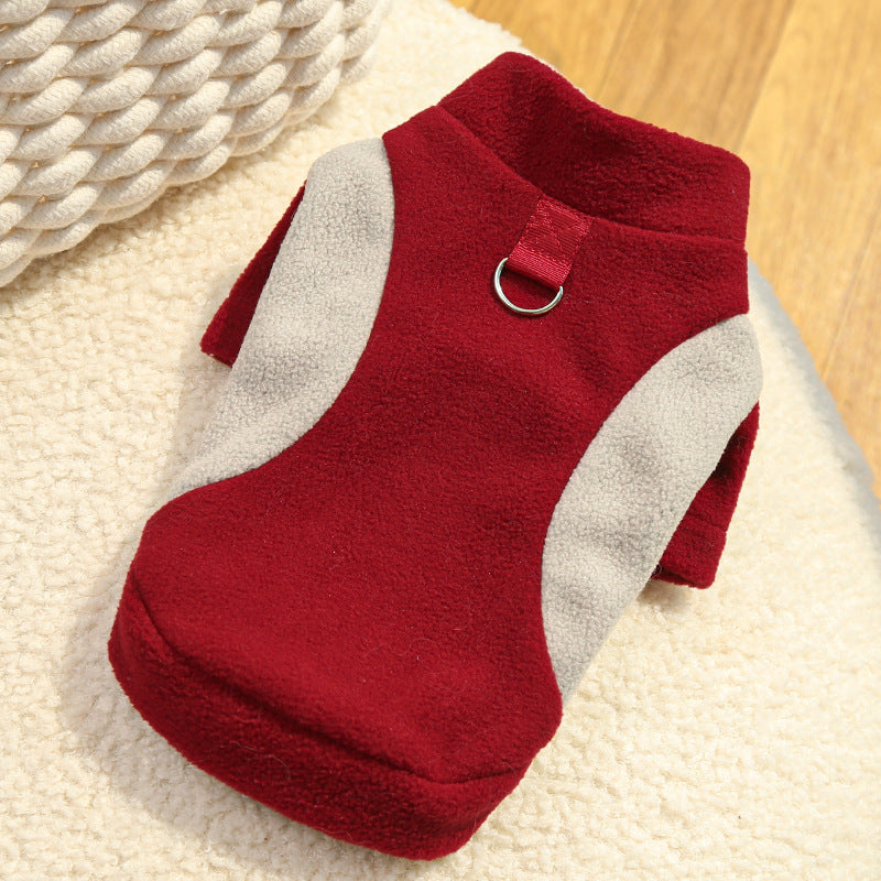 Fleece dog coat, sporty, with harness ring