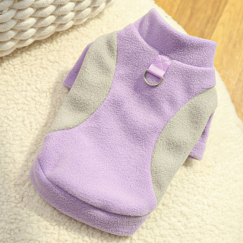 Fleece dog coat, sporty, with harness ring