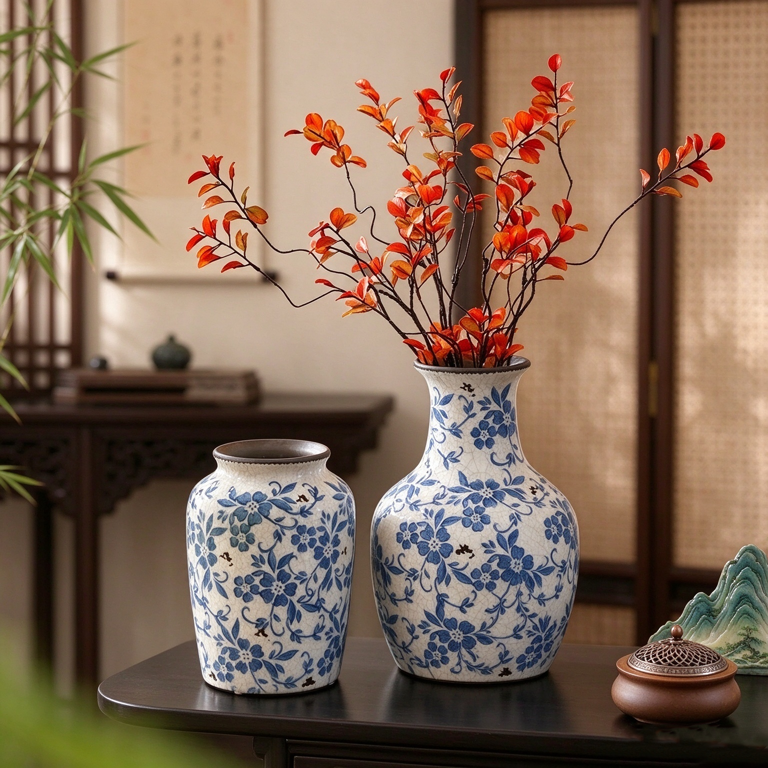 Chinese-Style Vintage Ceramic Floral Arrangement Ornament