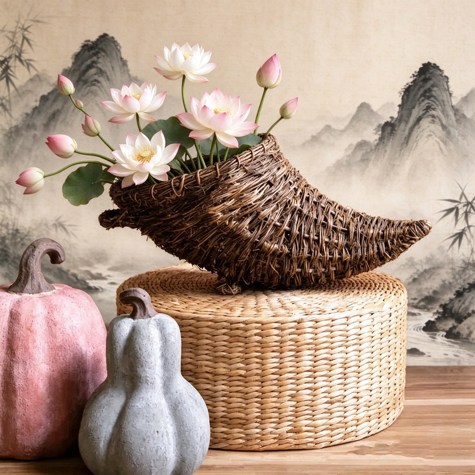 Twisted Vine Cornucopia Woven Vase, Rustic Horn-Shaped Wicker Decor Vessel for Dried Botanicals