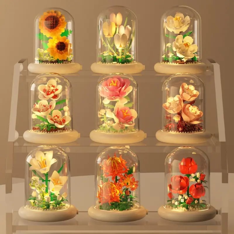 Flower-shaped building block night light, with base🌻🌷