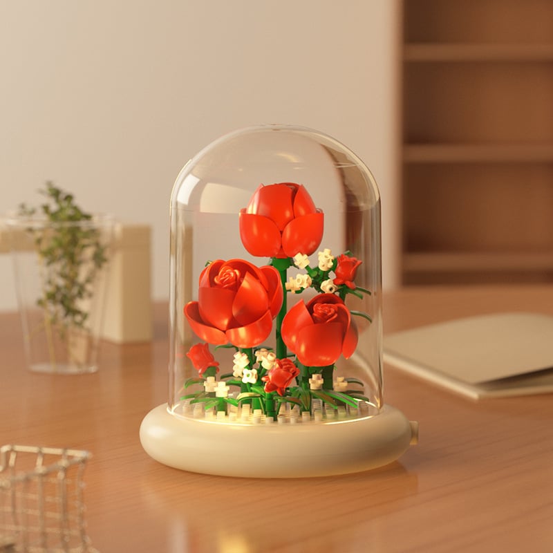 Flower-shaped building block night light, with base🌻🌷