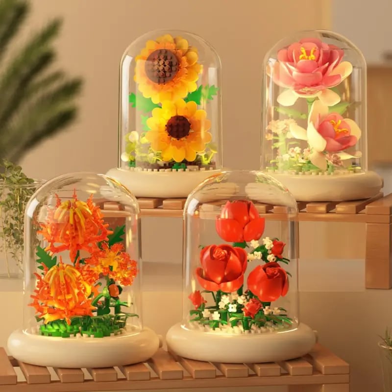 Flower-shaped building block night light, with base🌻🌷