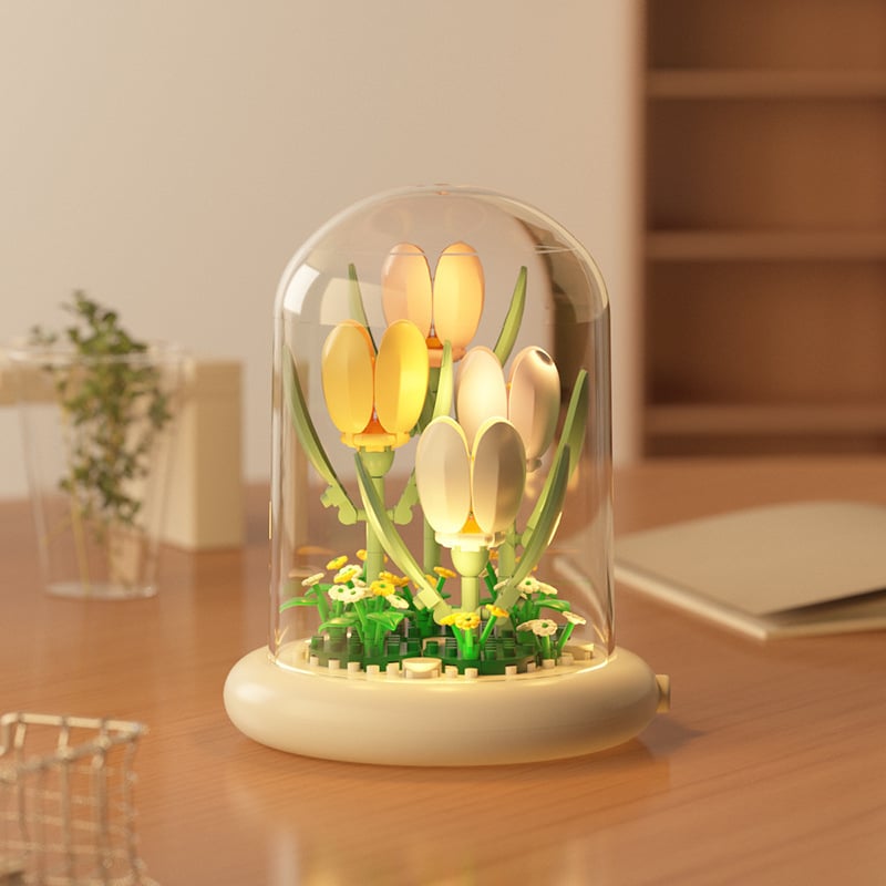 Flower-shaped building block night light, with base🌻🌷