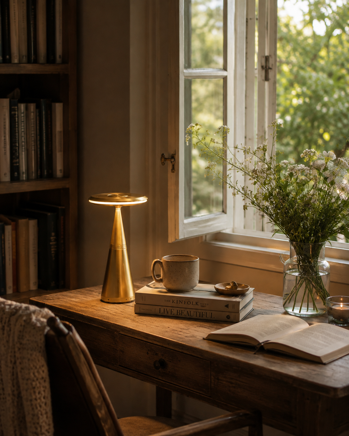Ribbed Tapered Touch Control Cordless Table Lamp