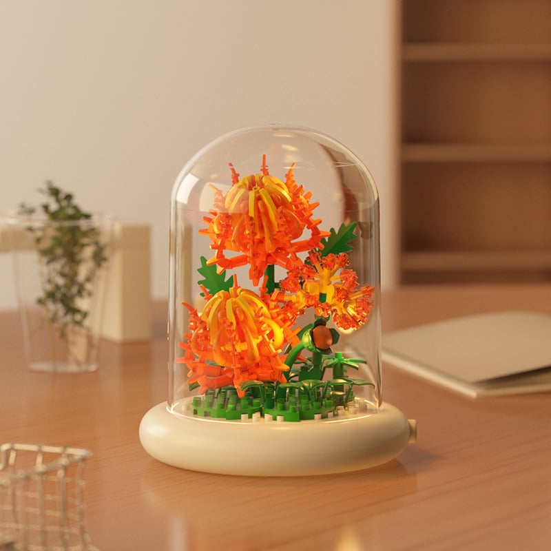 Flower-shaped building block night light, with base🌻🌷