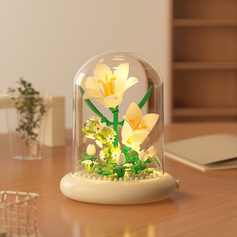 Flower-shaped building block night light, with base🌻🌷