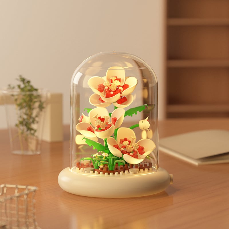 Flower-shaped building block night light, with base🌻🌷