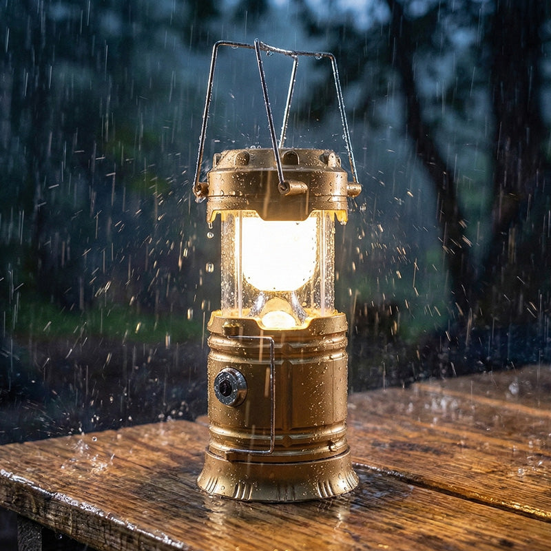 Solar-powered retractable camping lantern