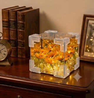 DIY Sunflower Cube Mirror Night Light, Infinite Sea of Flowers Desk Lamp