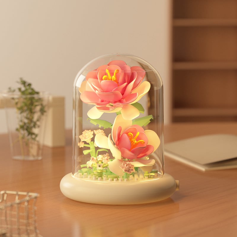 Flower-shaped building block night light, with base🌻🌷