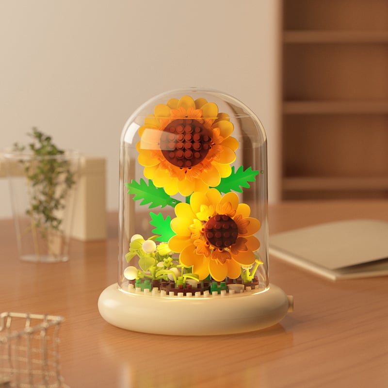 Flower-shaped building block night light, with base🌻🌷