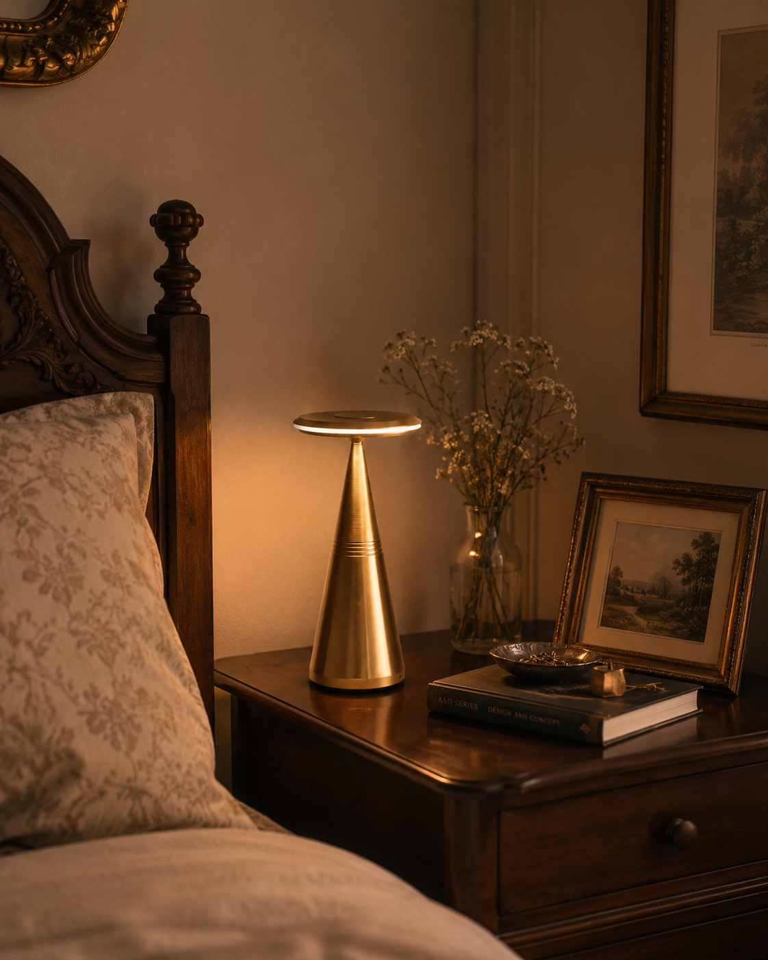 Ribbed Tapered Touch Control Cordless Table Lamp