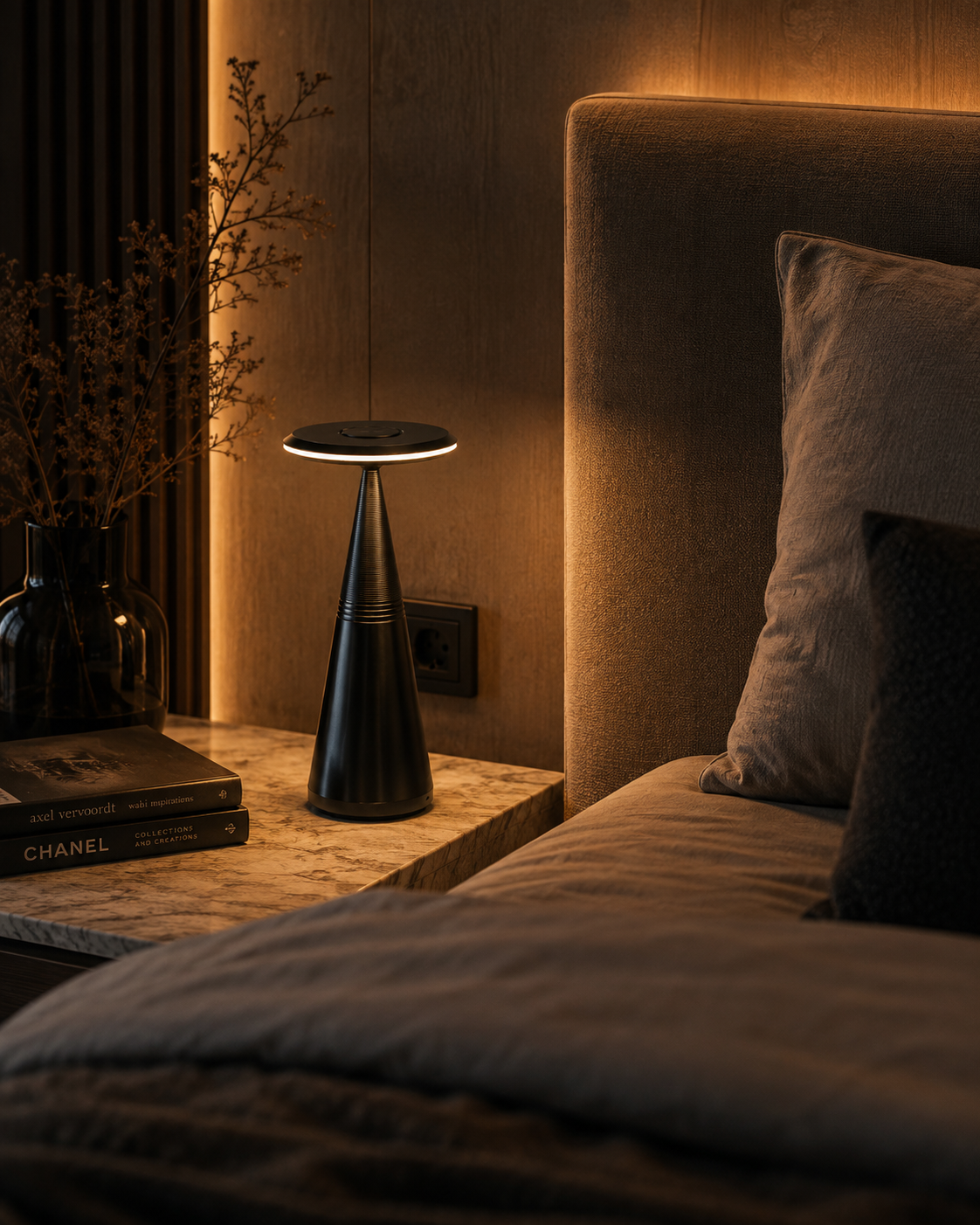Ribbed Tapered Touch Control Cordless Table Lamp