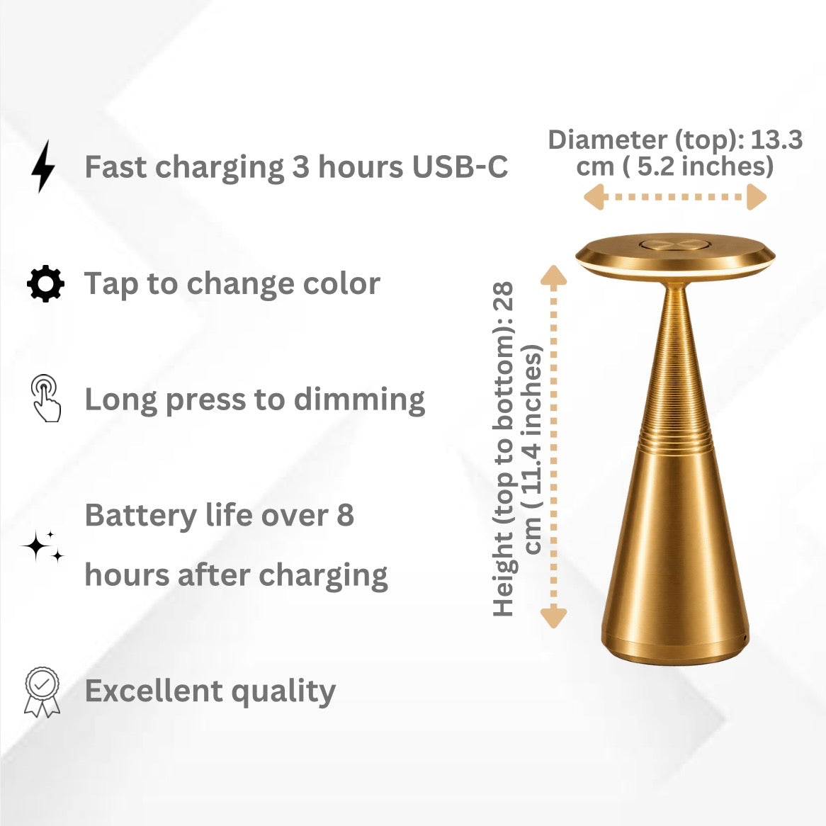 Ribbed Tapered Touch Control Cordless Table Lamp