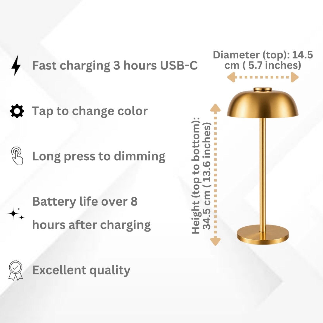 Bowl Shade Touch Control Rechargeable Cordless Lamp