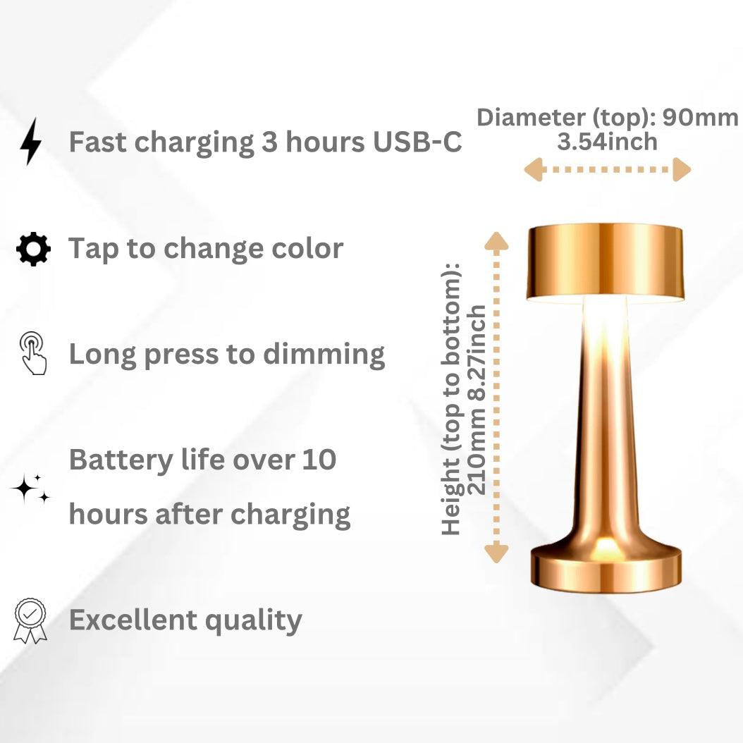 Mushroom Shaped Cordless Table Lamp, Touch Dimmable USB-C Rechargeable Lamp