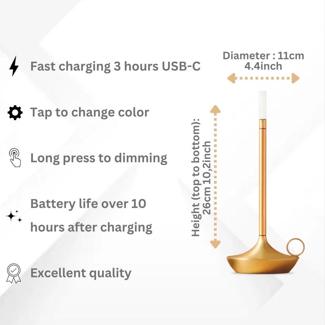 Candle Style Touch Control Rechargeable Gold Table Lamp
