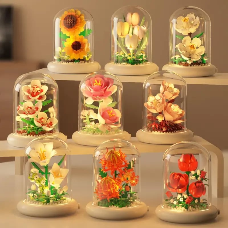 Flower-shaped building block night light, with base🌻🌷