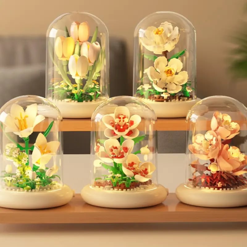 Flower-shaped building block night light, with base🌻🌷