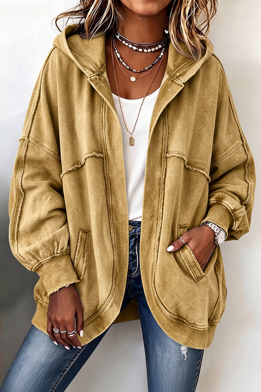 Cozy Vintage-Washed Hooded Sweatshirt Jacket