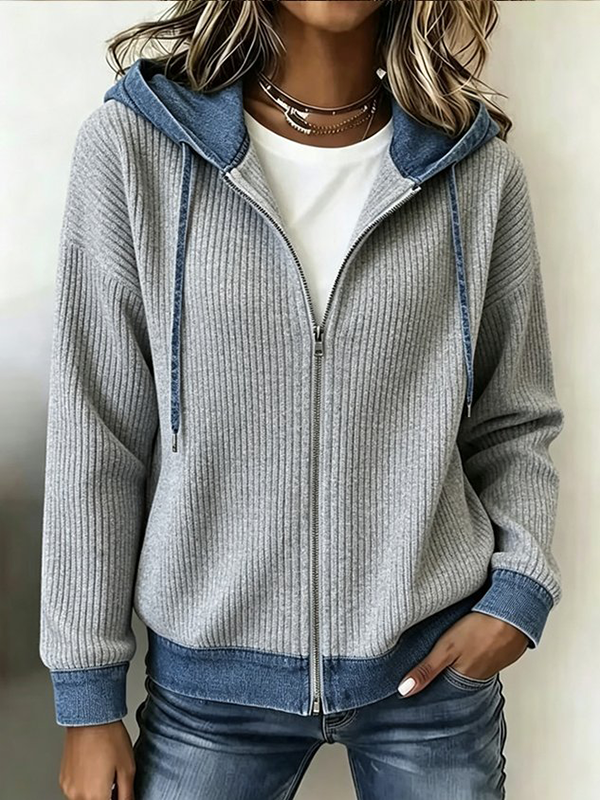 Women Striped Long Sleeve Hoodie Casual Spring/Fall Jacket Outerwear