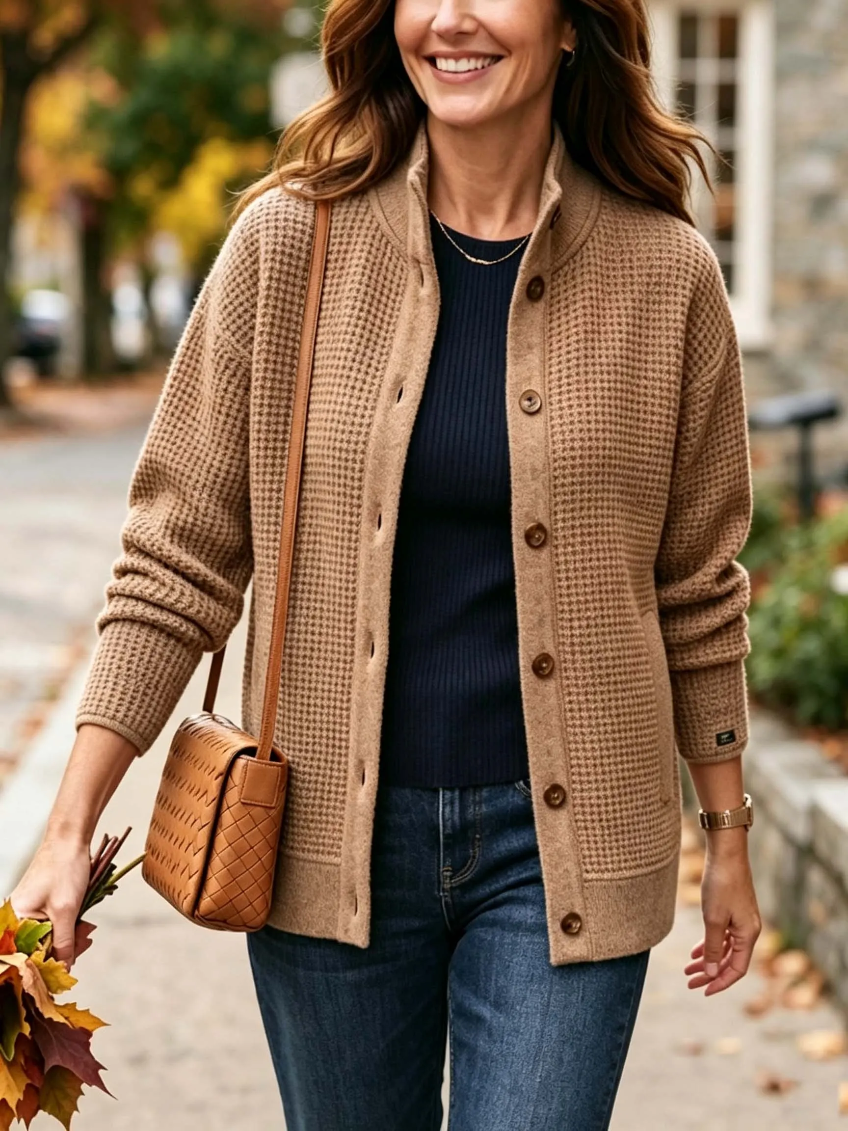 Women's Waffle-Knit Blazer-Cardigan