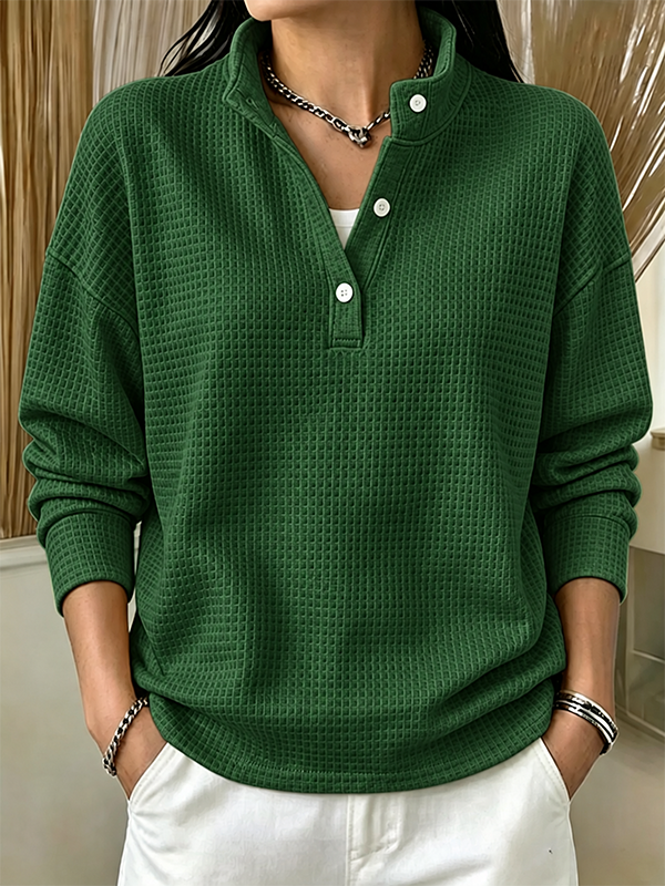 Women Plain Stand Collar Casual Spring/Fall Long Sleeve Sweatshirt