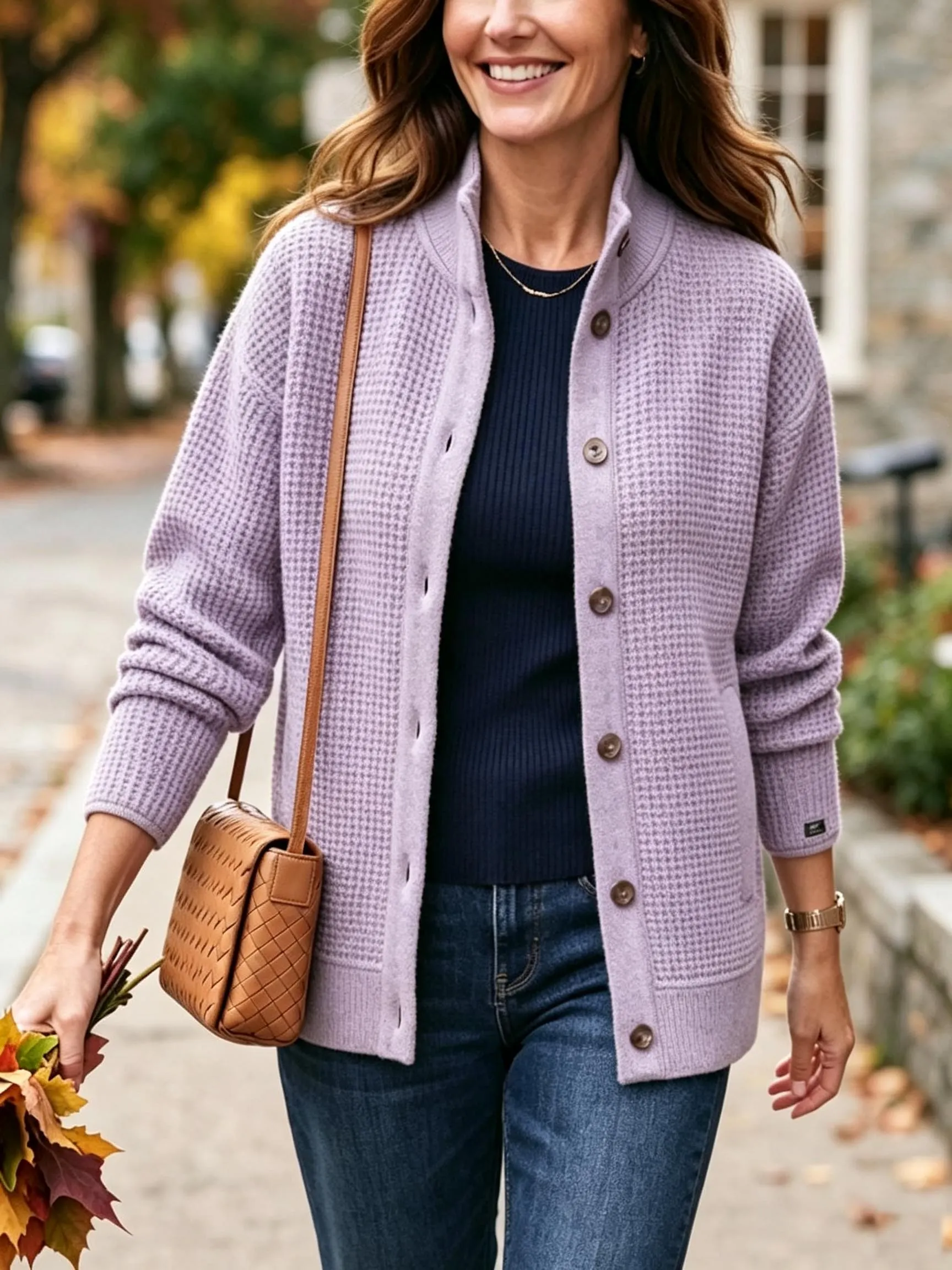 Women's Waffle-Knit Blazer-Cardigan